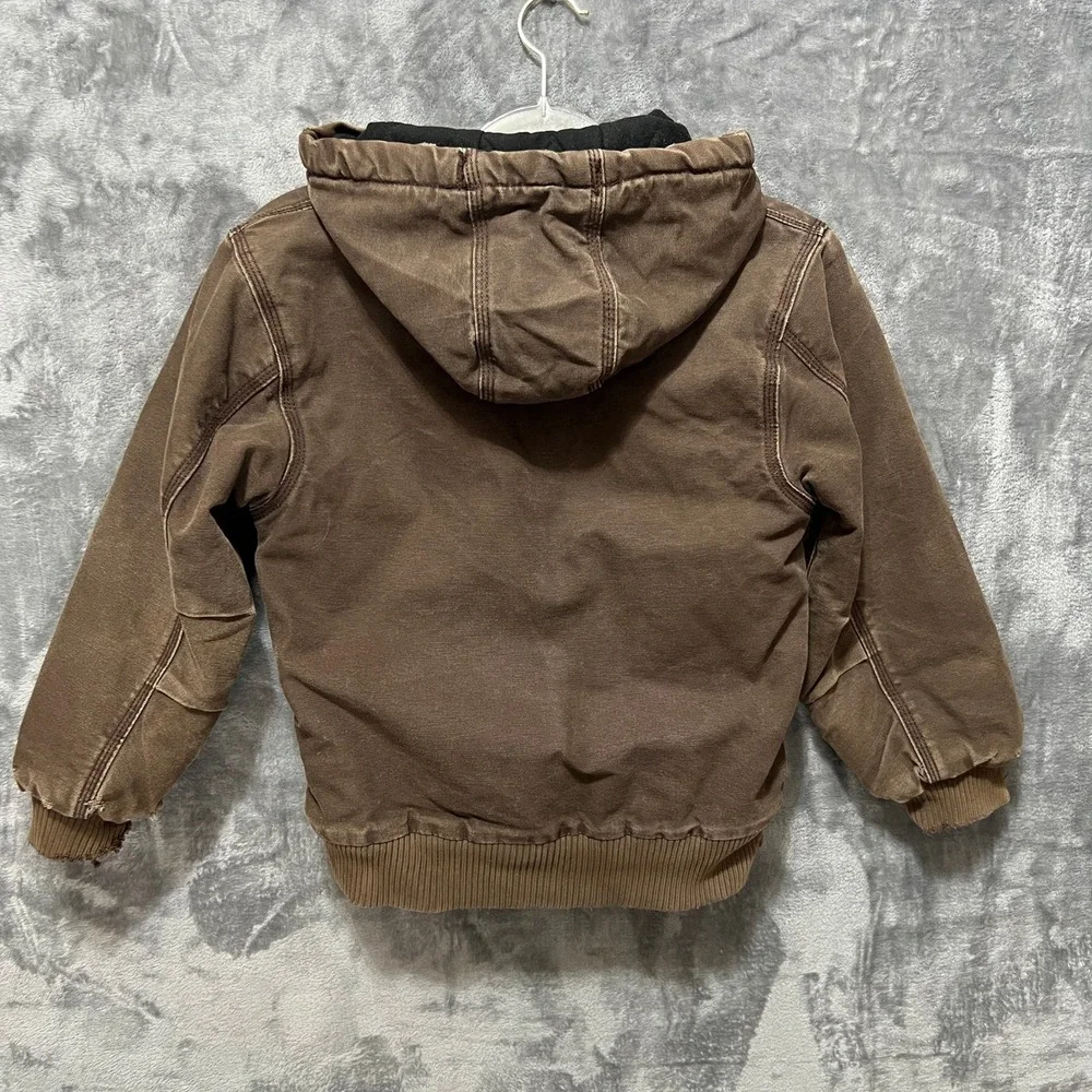 Carhartt Boys Small 8/10 Brown Canvas Hooded Utility Jacket Distressed Faded
